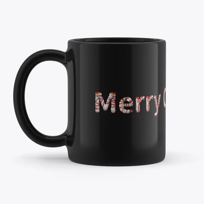 Candy Cane Merry Christmas Black Mug