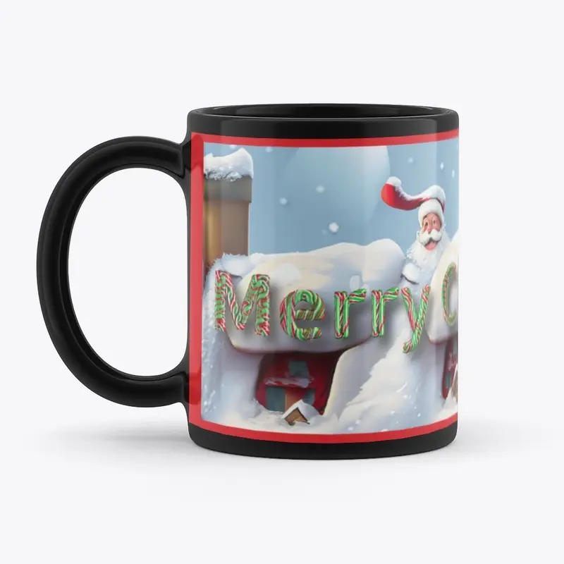 Santa Claus Merry Christmas Black Mug